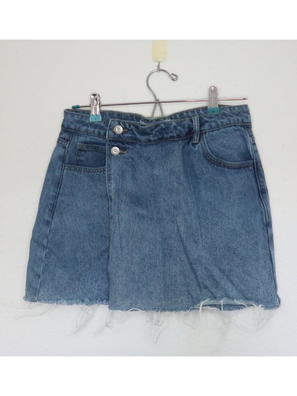 Urban Revivo Light Wash Denim Side Button Wrapped Mini Skirt